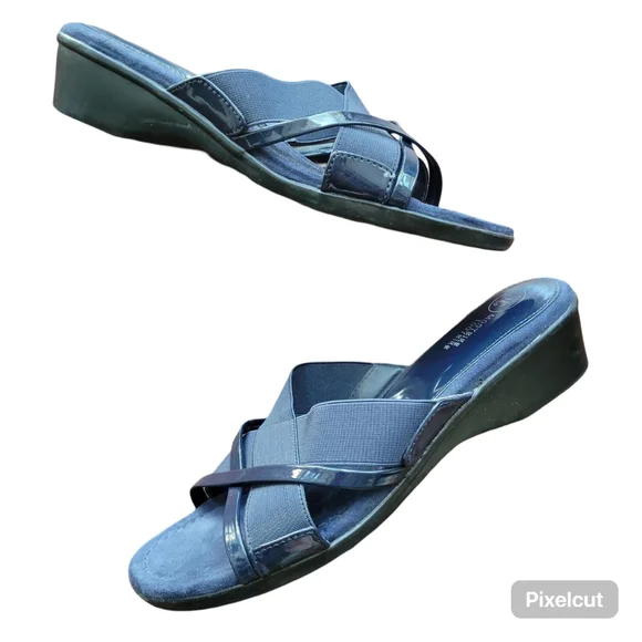 Mootsies Tootsies Navy Blue Patent Leather Strappy Sandals Size 9.5 - Picture 7 of 10